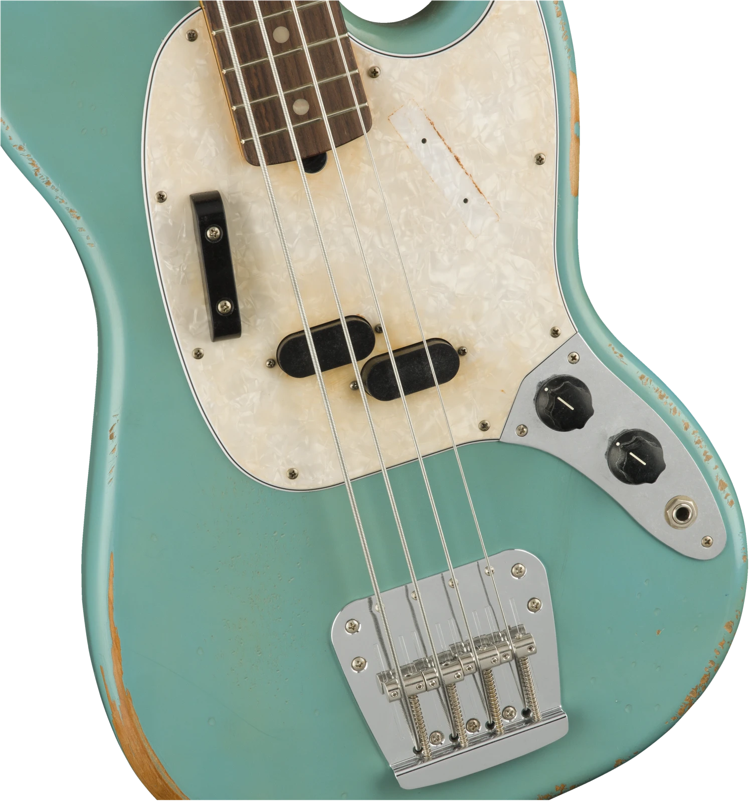 Fender JMJ Road Worn Mustang Bass, Rosewood Fingerboard, Faded Daphne Blue - Fender 4 Fender JMJ Road Worn Mustang Bass, Rosewood Fingerboard, Faded Daphne Blue - Fender - Image 4