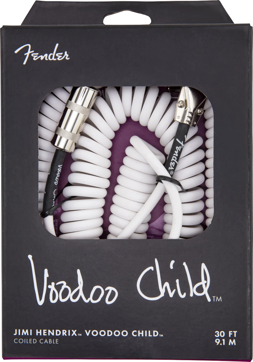 Fender Hendrix Voodoo Child Coil Instrument Cable, Straight/Angle, 30' - White - Fender 1 Fender Hendrix Voodoo Child Coil Instrument Cable, Straight/Angle, 30' - White - Fender