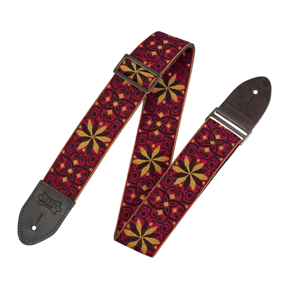 Levy's Vintage Hootenanny Series 2" Wide Jacquard Guitar Strap, Red - Levy's 1 Levy's Vintage Hootenanny Series 2" Wide Jacquard Guitar Strap, Red - Levy's