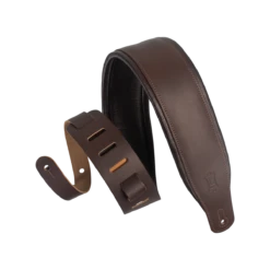 Levy's Amped Leather Series 3 Inch Wide Top Grain Leather Guitar Straps, Dark Brown - Levy's