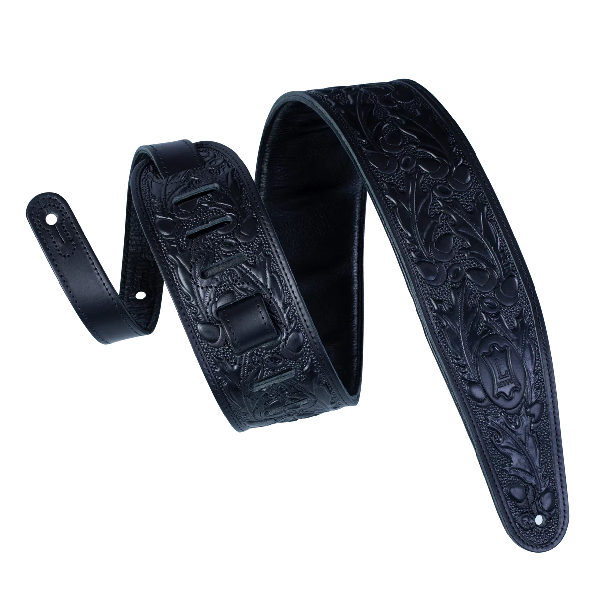 Levy's Oak Embossed Series 3" Wide Veg-tan Leather Guitar Strap, Black - Levy's 1 Levy's Oak Embossed Series 3" Wide Veg-tan Leather Guitar Strap, Black - Levy's