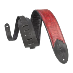 Levy's Sundance Series 3" Wide Embossed Leather Guitar Strap, Geranium Merlot - Levy's