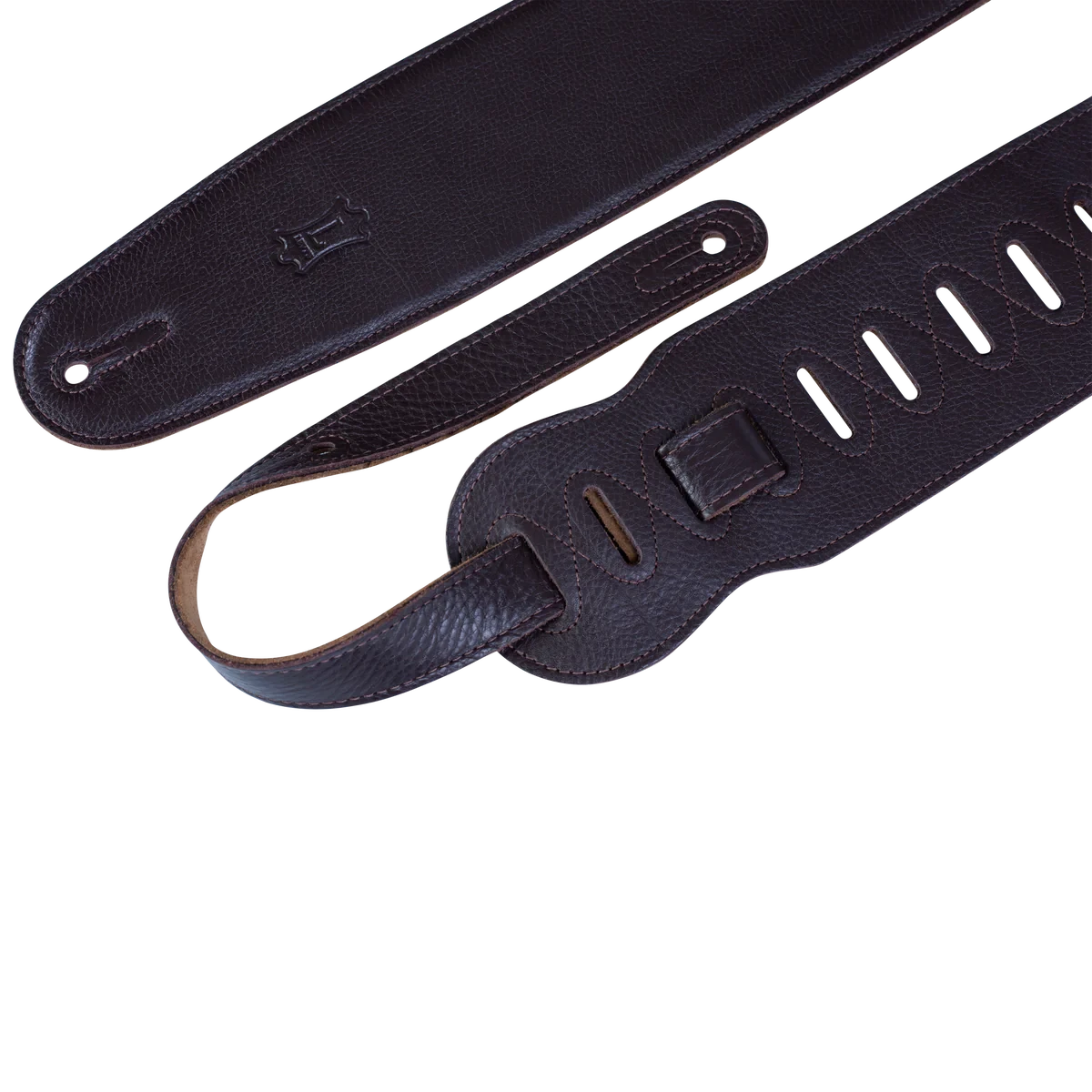 Levy's Heritage Crafted Series 3 1/2" Wide Garment Leather Bass Strap, Dark Brown - Levy's 2 Levy's Heritage Crafted Series 3 1/2" Wide Garment Leather Bass Strap, Dark Brown - Levy's - Image 2