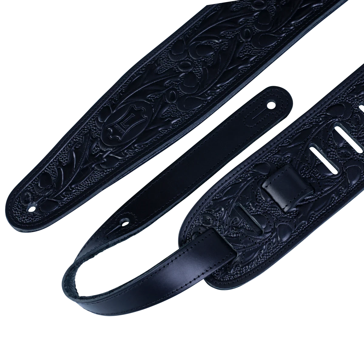 Levy's Oak Embossed Series 3" Wide Veg-tan Leather Guitar Strap, Black - Levy's 2 Levy's Oak Embossed Series 3" Wide Veg-tan Leather Guitar Strap, Black - Levy's - Image 2