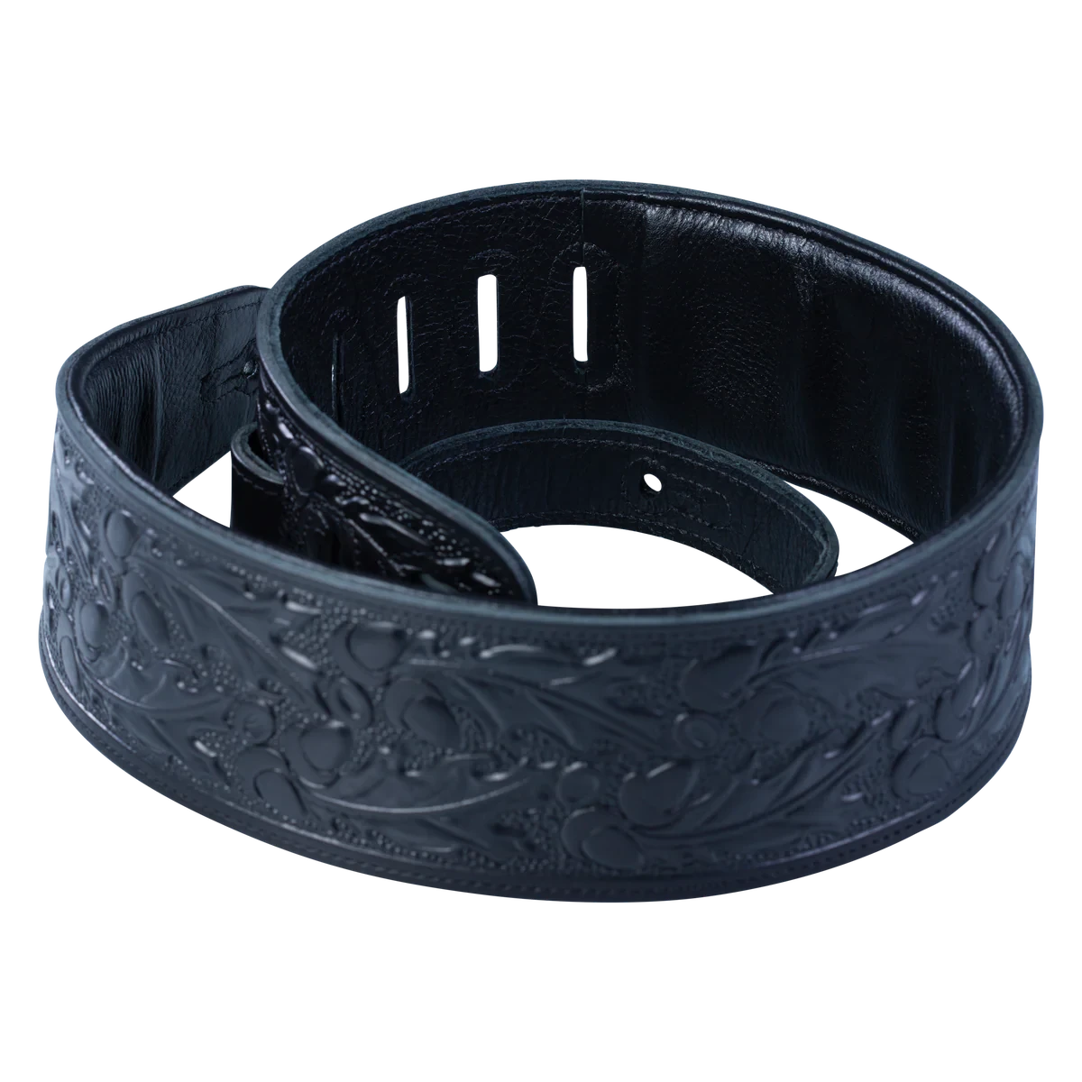 Levy's Oak Embossed Series 3" Wide Veg-tan Leather Guitar Strap, Black - Levy's 4 Levy's Oak Embossed Series 3" Wide Veg-tan Leather Guitar Strap, Black - Levy's - Image 4