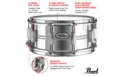 Pearl DuoLuxe 14" X 6.5" Snare With Nicotine White Marine Inlays - Chrome/Brass - Pearl -Zedem Sale Store 805 500 DUX1465BR Features2 Infographic