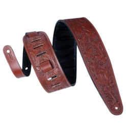 Levy's Oak Embossed Series 3" Wide Veg-tan Leather Guitar Strap, Walnut - Levy's