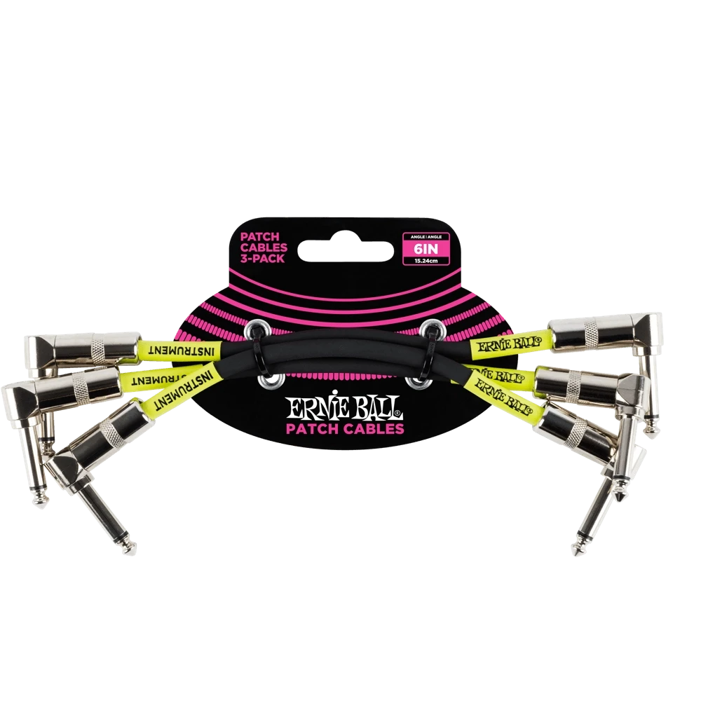 Ernie Ball 6'' Angled Patch Cables, 3 Pack, Black - Ernie Ball 1 Ernie Ball 6'' Angled Patch Cables, 3 Pack, Black - Ernie Ball